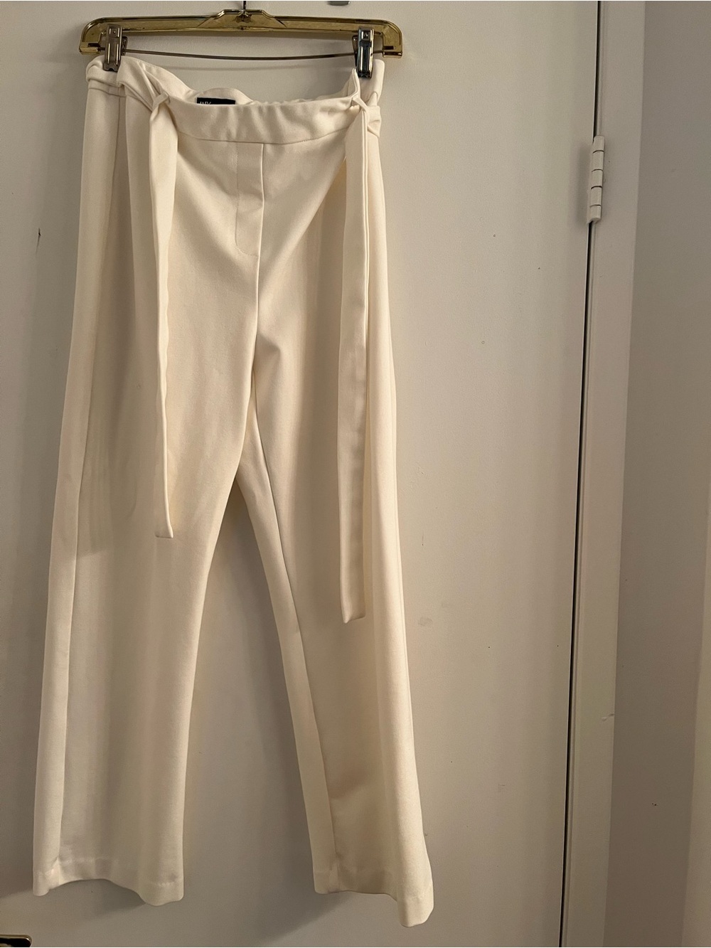 Women's Cream High-Waist Tie-Belt Pants